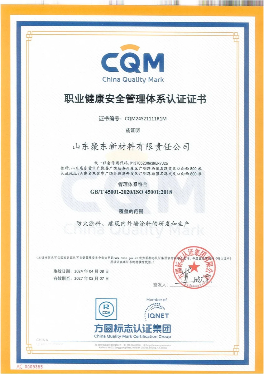 ISO 45001 management system certificate